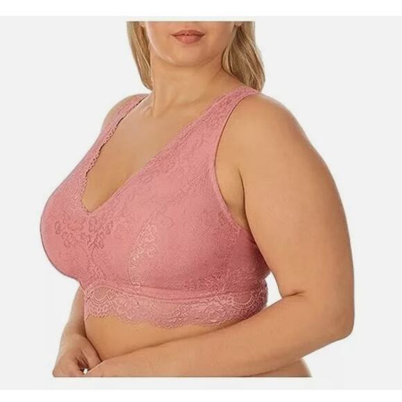 DREAMFIT Plus Size Full Coverage Wireless Lace Bralette Apricot Pink 3X New - Picture 2 of 7